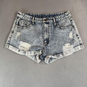 Distressed Denim Shorts Womens Medium Rolled Hem Ripped Casual Summer Trendy